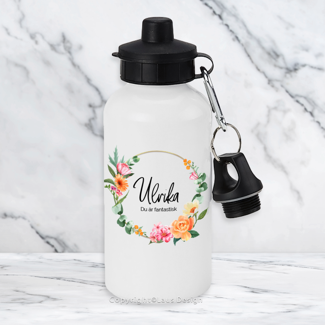 Vattenflaska | Blomkrans | Namn