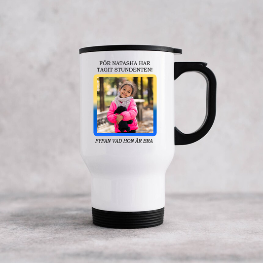 studenten mugg, student mugg, present till studenten, personlig student present, student present, mugg med foto, mugg med bild, termosmugg student