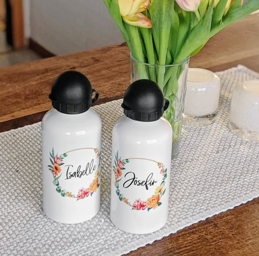 Vattenflaska | Blomkrans | Namn