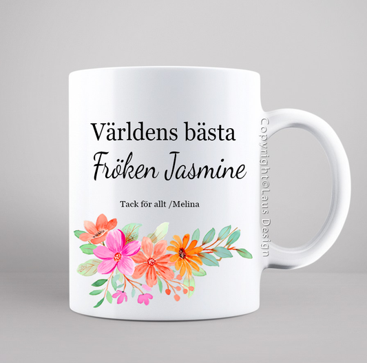 Mugg | Valfri text | Blommor