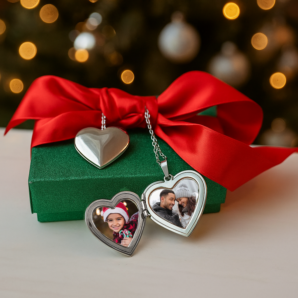 Personligt fotohalsband i hjärtform med eget foto – unik julklapp