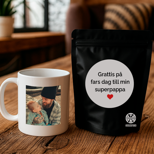 Fars dag-present med personlig kaffemugg och kaffepåse – namn eller text