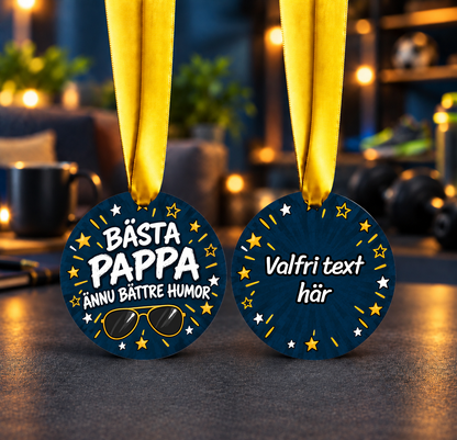Fars dag present till pappa, personlig medalj med namn och egen text
