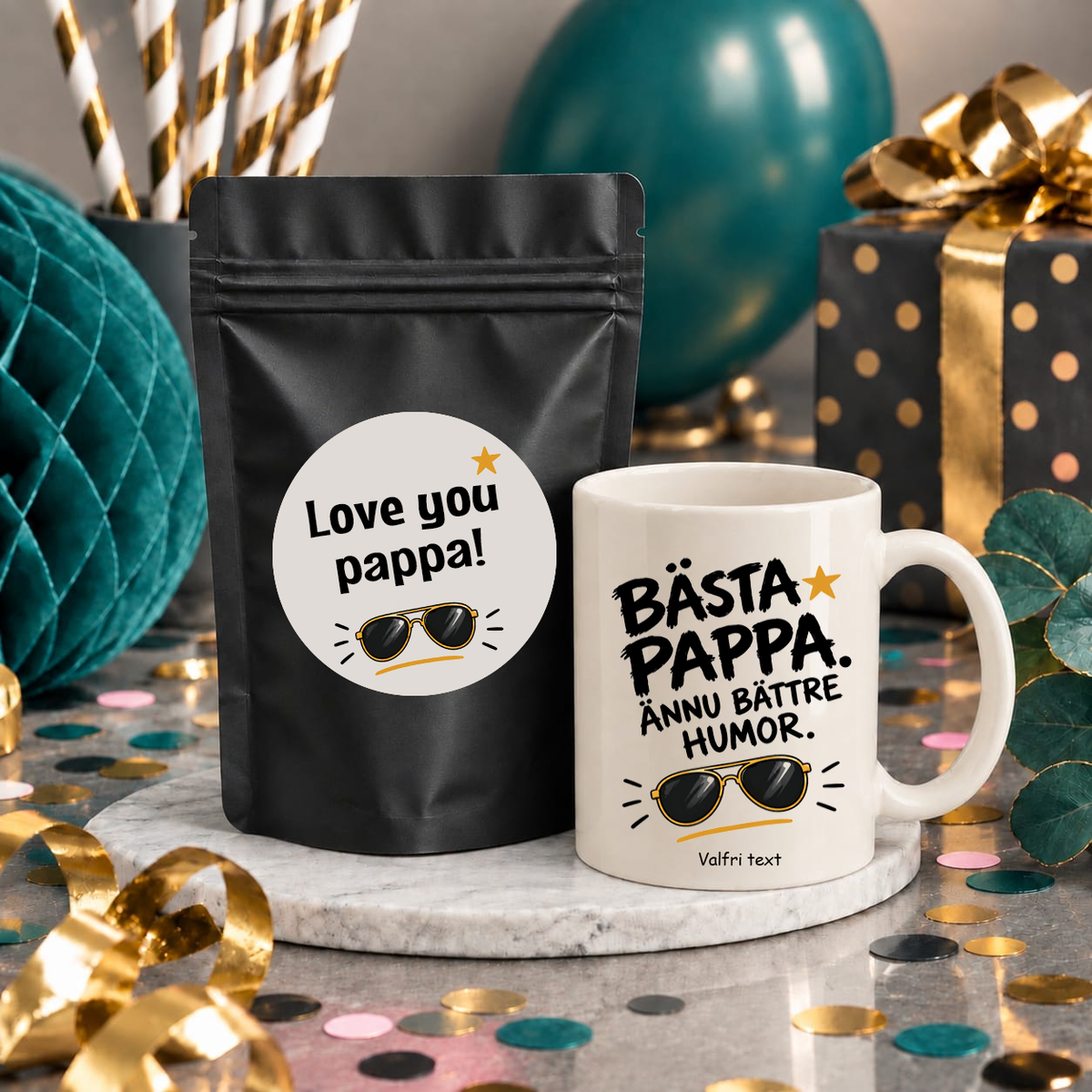 Fars dag present till pappa med personlig mugg och kaffe