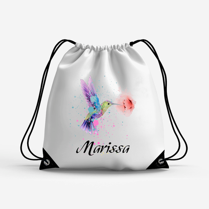 Gympapåse för barn med namn eller valfri text – personlig och praktisk väska med colibrimotiv