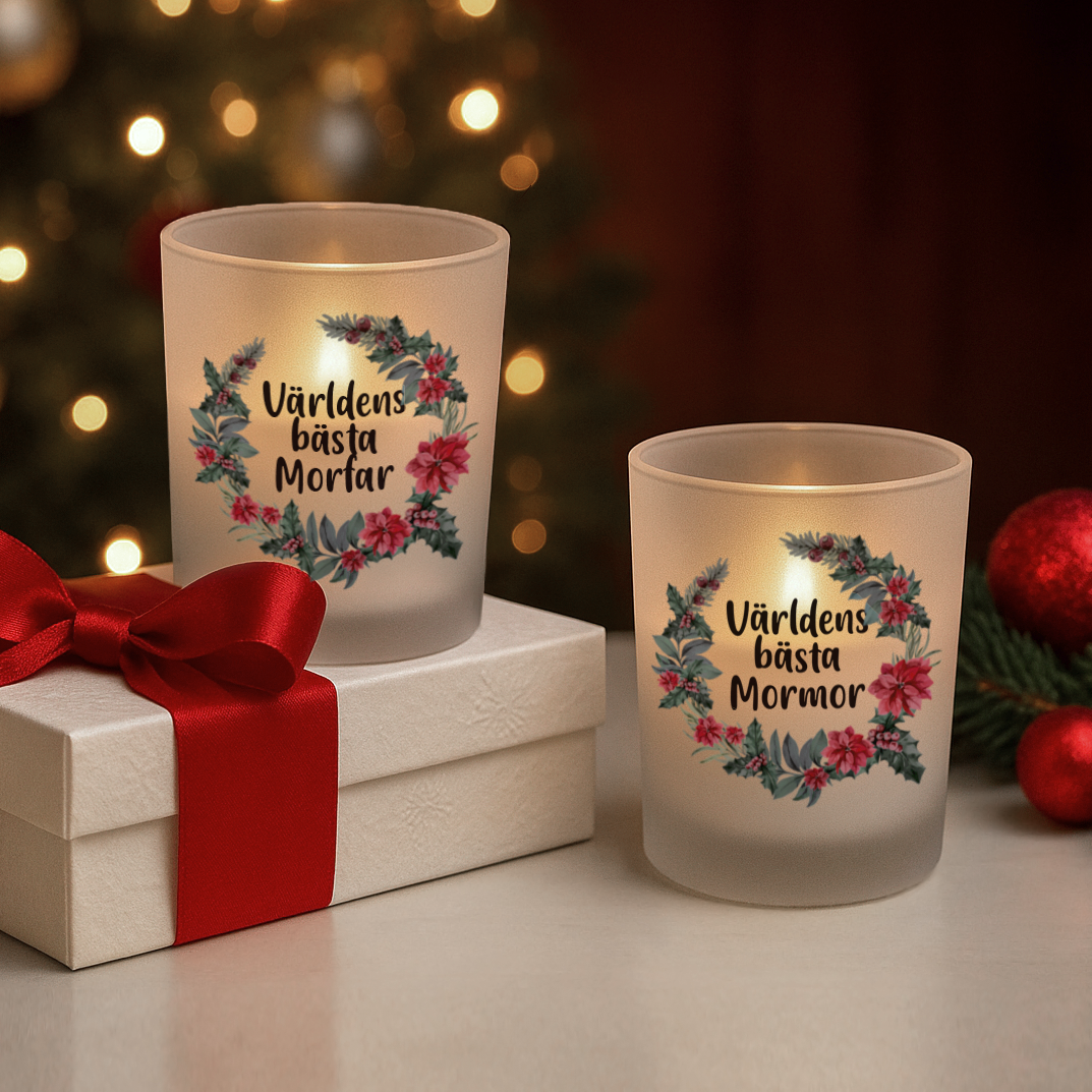 Personlig jul-ljushållare med valfri design – unik julklapp med namn eller text