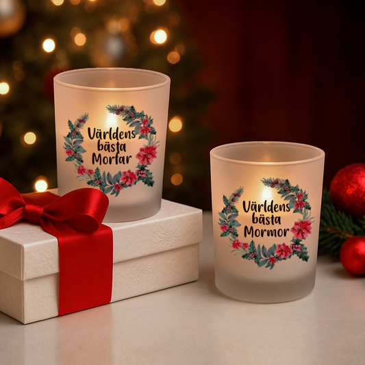 Personlig jul-ljushållare med valfri design – unik julklapp med namn eller text