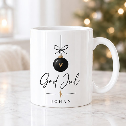 Personlig julmugg med namn eller egen text, julklapp till kaffe och te