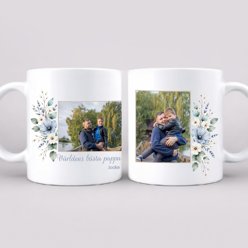 Personlig mugg med foto och text, Fars dag present till pappa