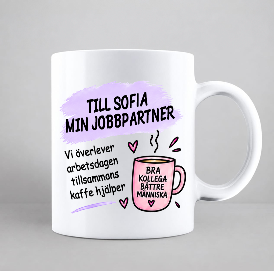 Personlig mugg med namn och egen text, rolig kaffemugg