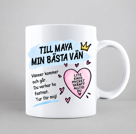 Personlig mugg med namn och egen text, skojig kaffemugg och temugg