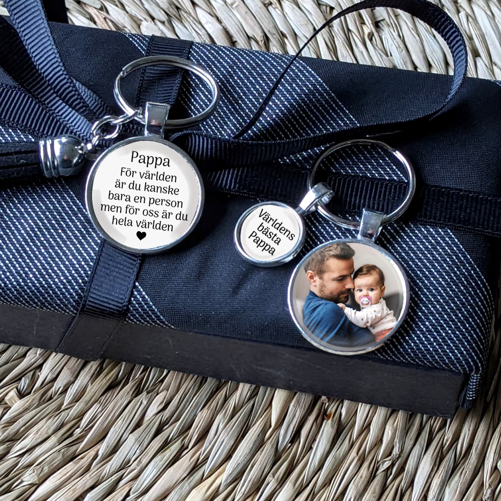Personlig nyckelring med eget foto och bild – med text