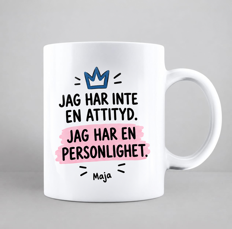 Personlig skojig mugg med egen text och namn, kaffemugg och temugg