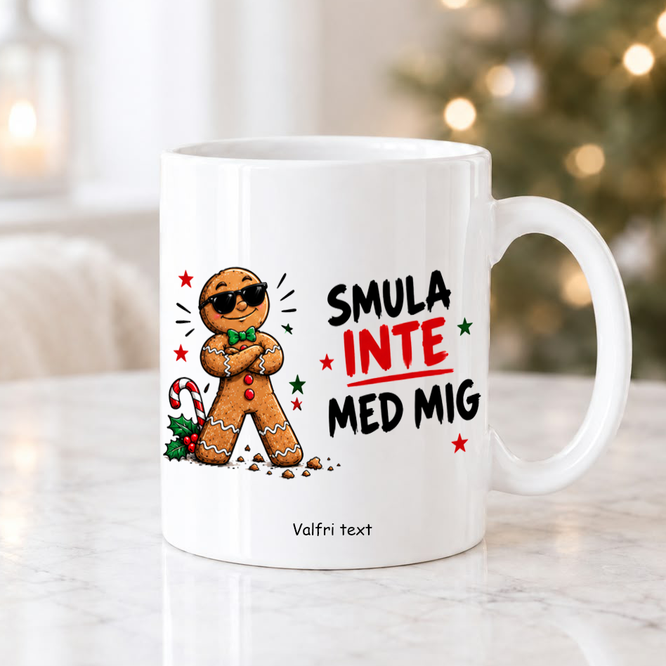 Rolig julmugg med namn eller egen text, personlig mugg och julklapp