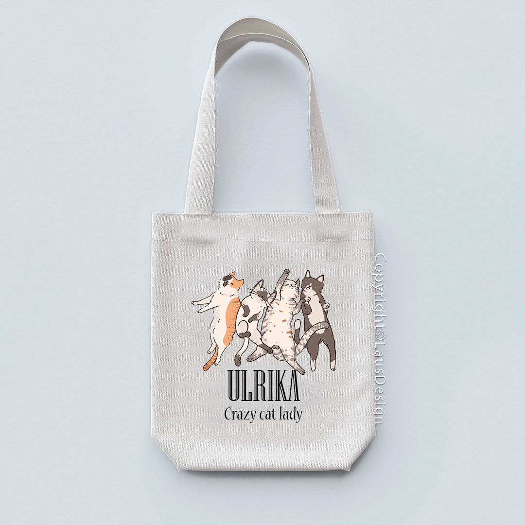 Tygkasse med kattmotiv, med namn eller text – personlig och hållbar accessoar