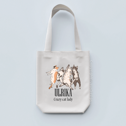 Tygkasse med kattmotiv, med namn eller text – personlig och hållbar accessoar